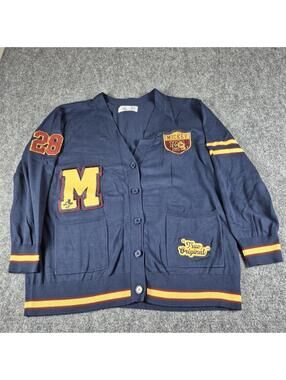 Disney Mickey Mouse Cardigan Sweater Mens 2XL Navy Blue Varsity Athletic 28 Y2K